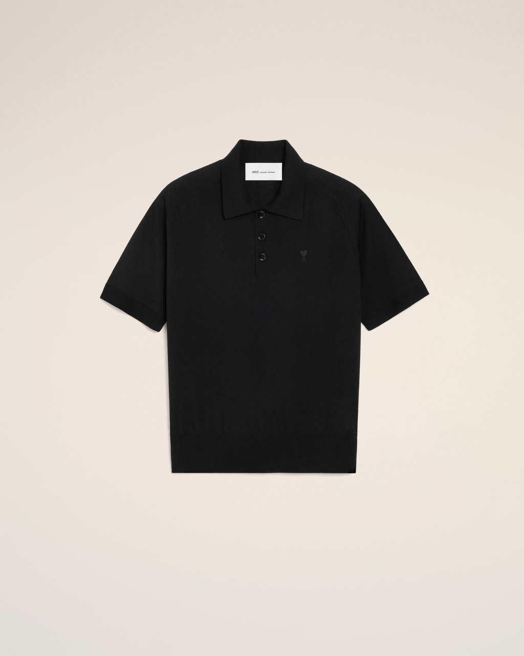 QUOTA -SHORT SLEEVES POLO WITH CONTRASTED AMI DE COEUR IN BLACK