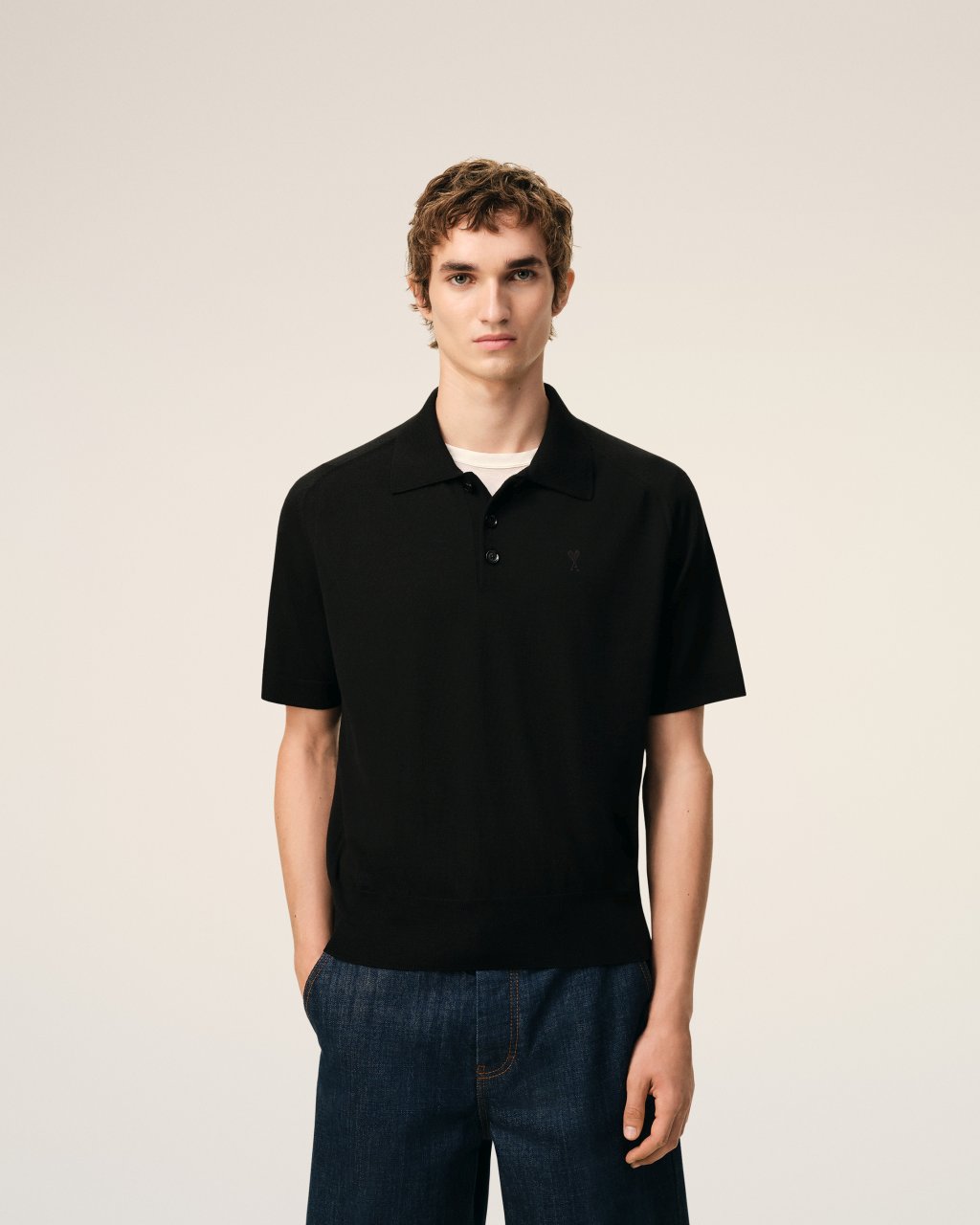 QUOTA -SHORT SLEEVES POLO WITH CONTRASTED AMI DE COEUR IN BLACK