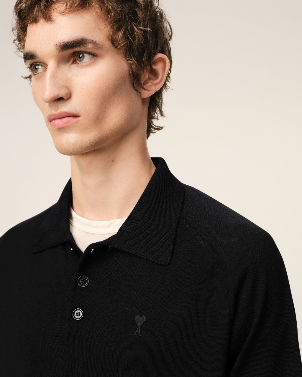 QUOTA -SHORT SLEEVES POLO WITH CONTRASTED AMI DE COEUR IN BLACK