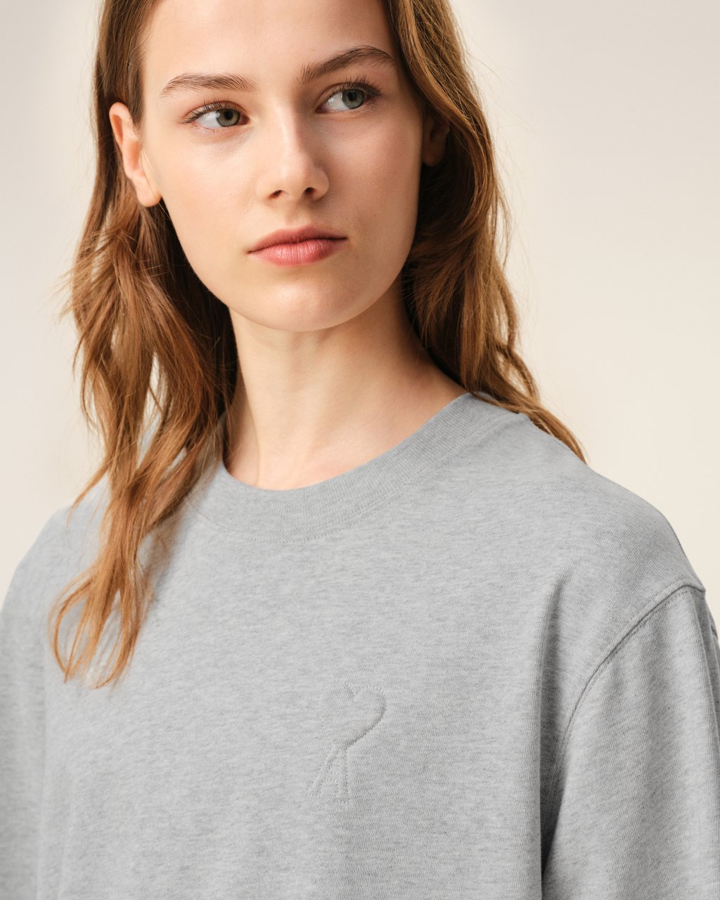 QUOTA -BIG ADC EMBOSSED TSHIRT IN HEATHER ASH GREY