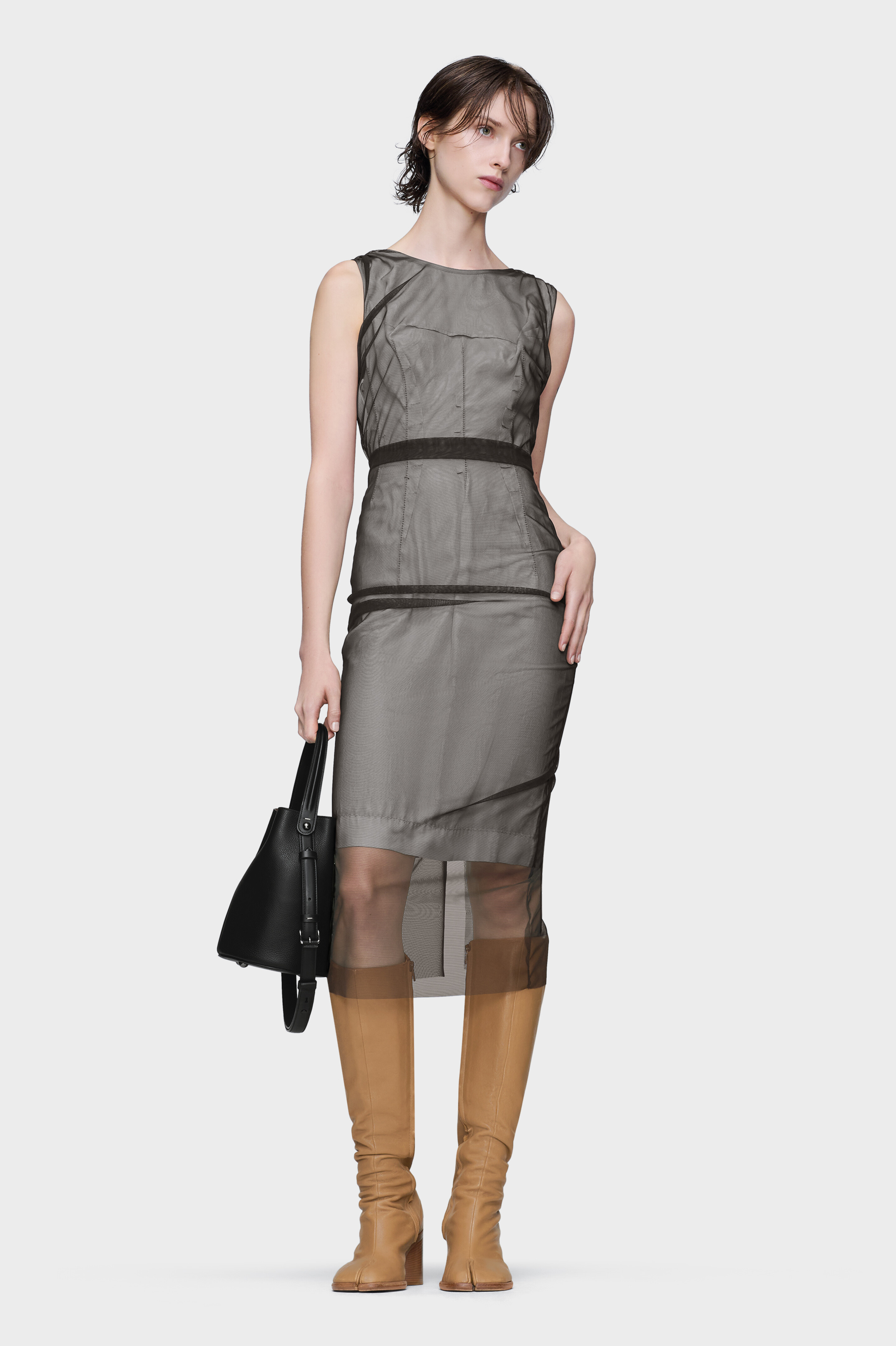 MIDI DRESS BROWN/LIGHT GREY