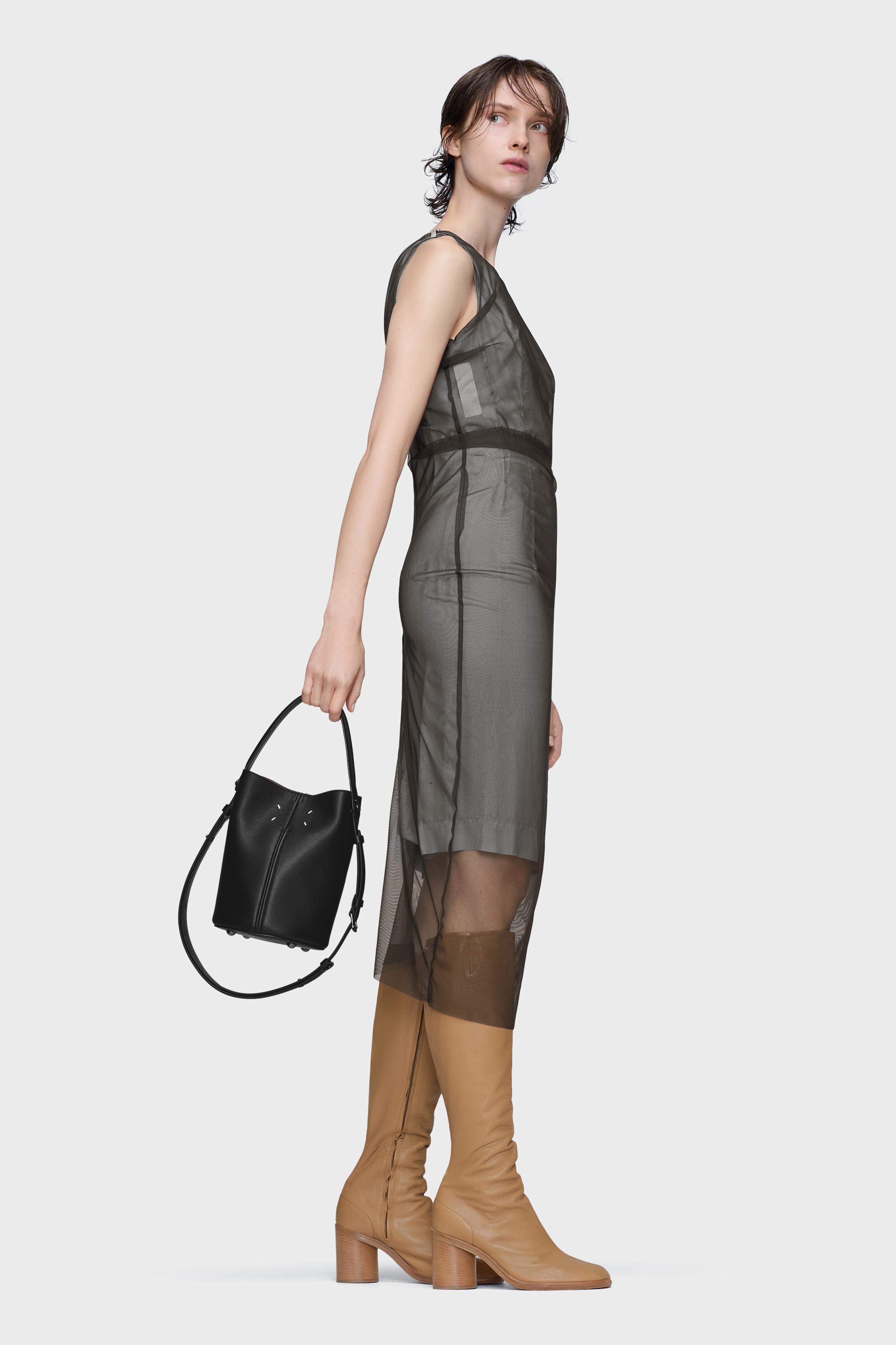 MIDI DRESS BROWN/LIGHT GREY
