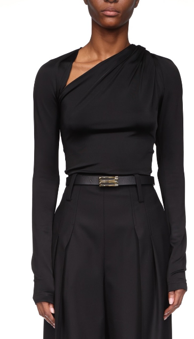 SLASH DETAIL JERSEY TOP IN BLACK