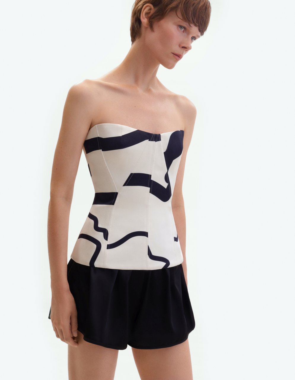 CREAM CORSET TOP WITH BLACK GRAPHIC LINES