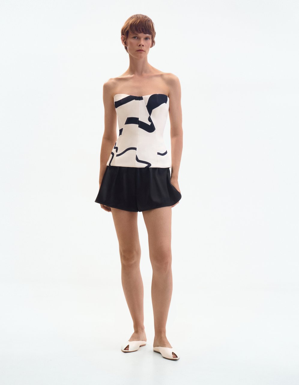 CREAM CORSET TOP WITH BLACK GRAPHIC LINES