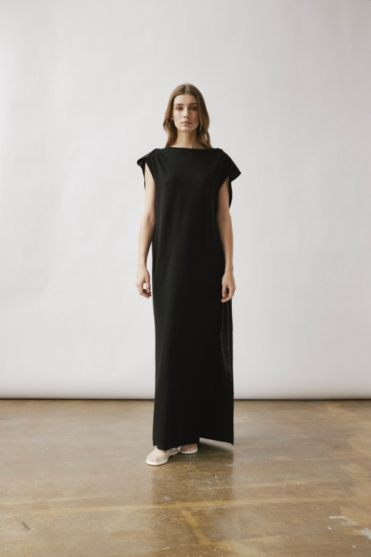 EOS JERSEY FLAP DRESS IN BLACK