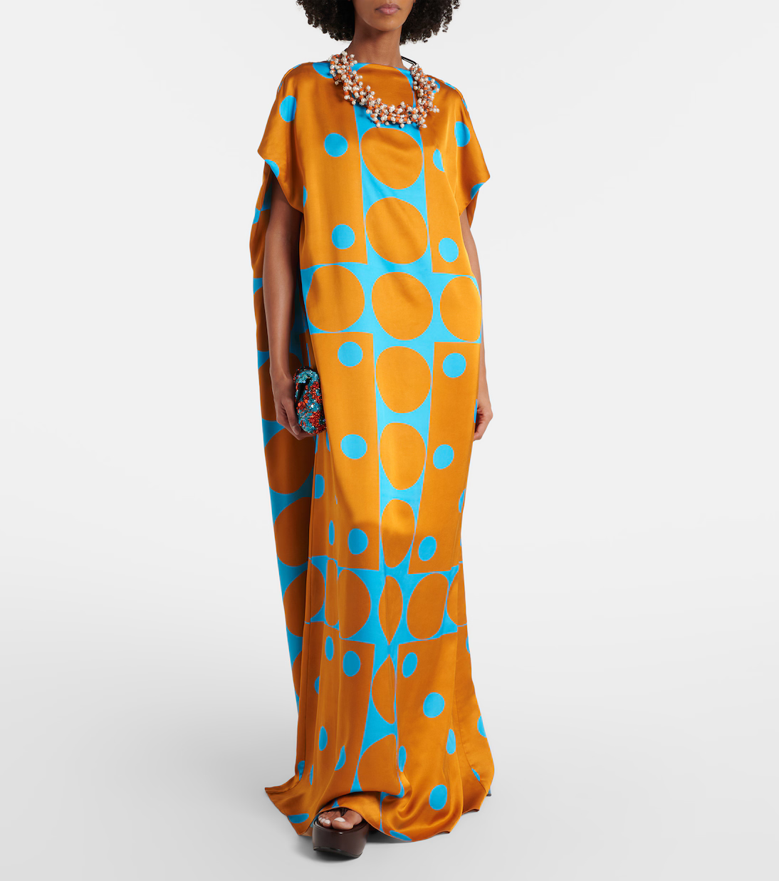 FLOOR-LENGTH DRESS WITH OPEN V-BACK IN TURQUOISE