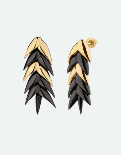 BURNED SPIKELET EARRINGS IN BLACK/GOLD  
