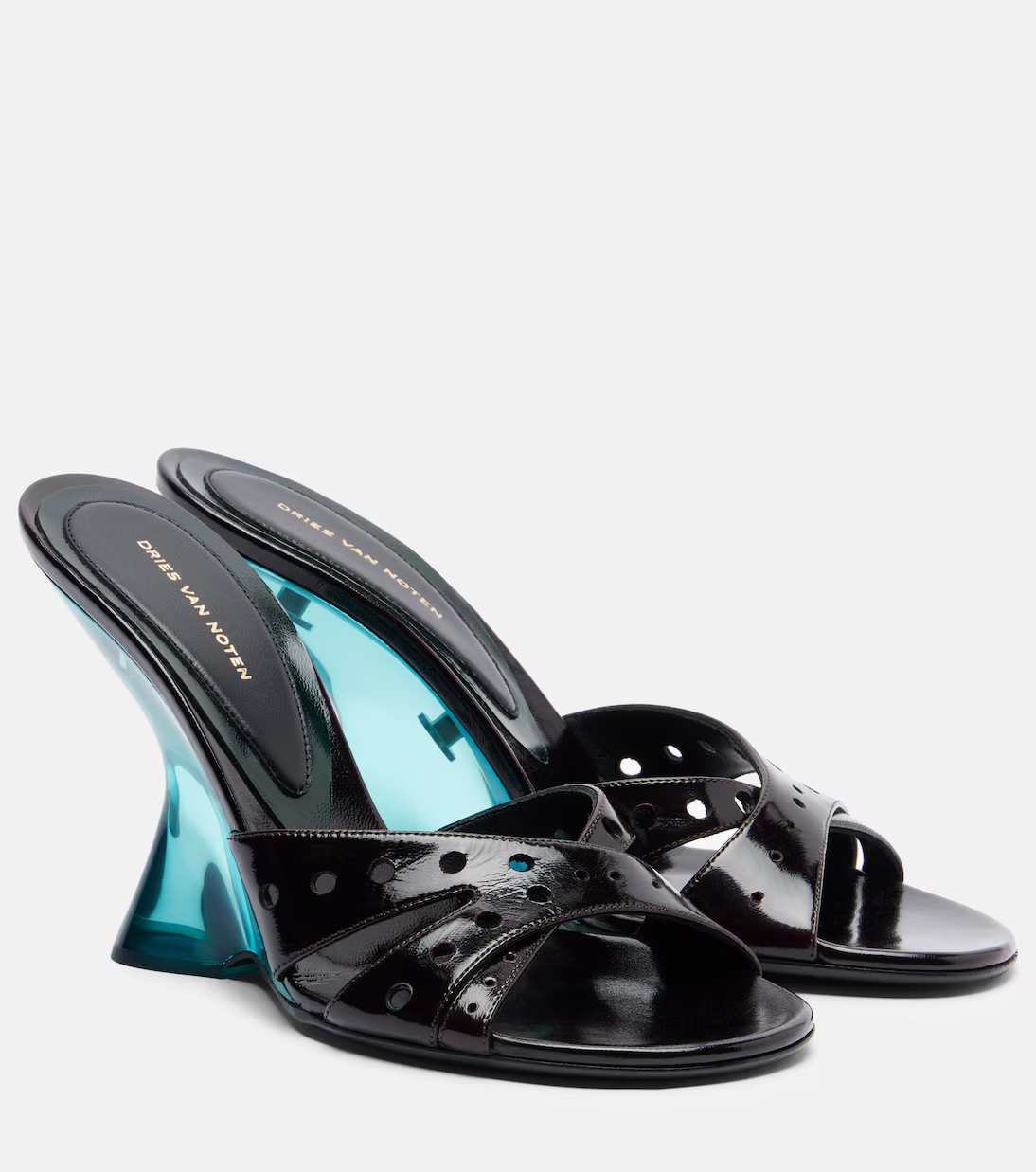 OPEN-TOE LEATHER MULES IN RUBY
