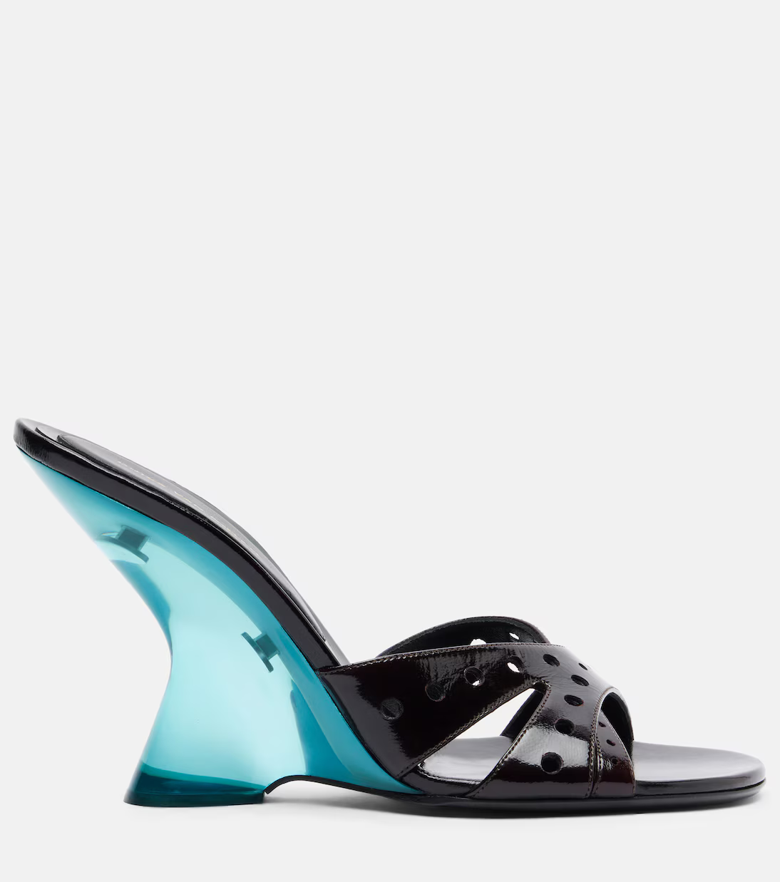 OPEN-TOE LEATHER MULES IN RUBY