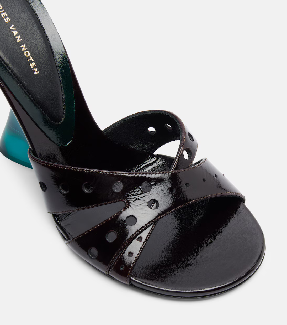OPEN-TOE LEATHER MULES IN RUBY