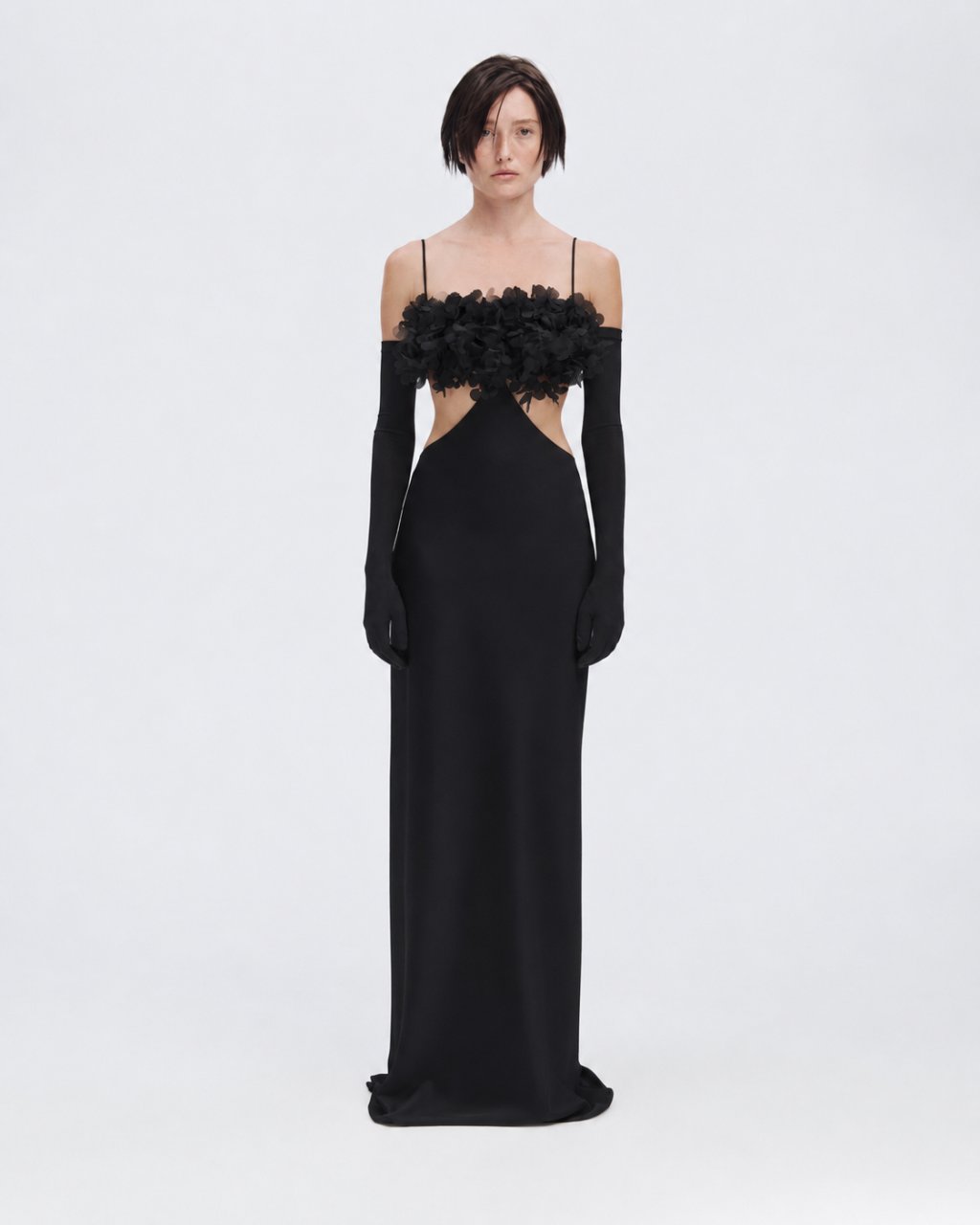 FLORAL CUTOUT MAXI DRESS IN BLACK