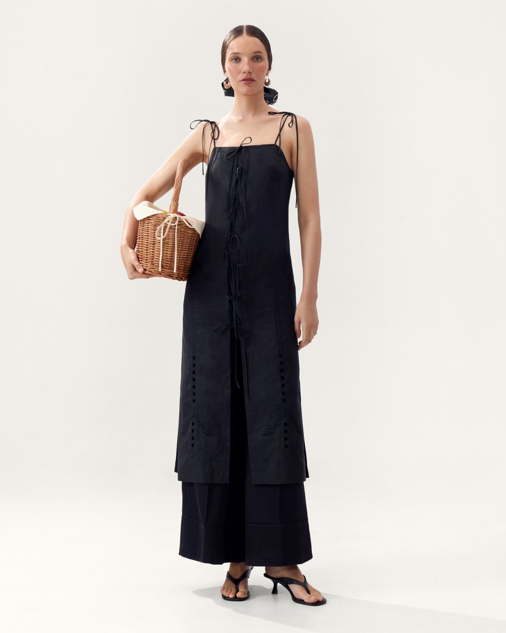 OLIANA DRESS WITH TIES IN BLACK