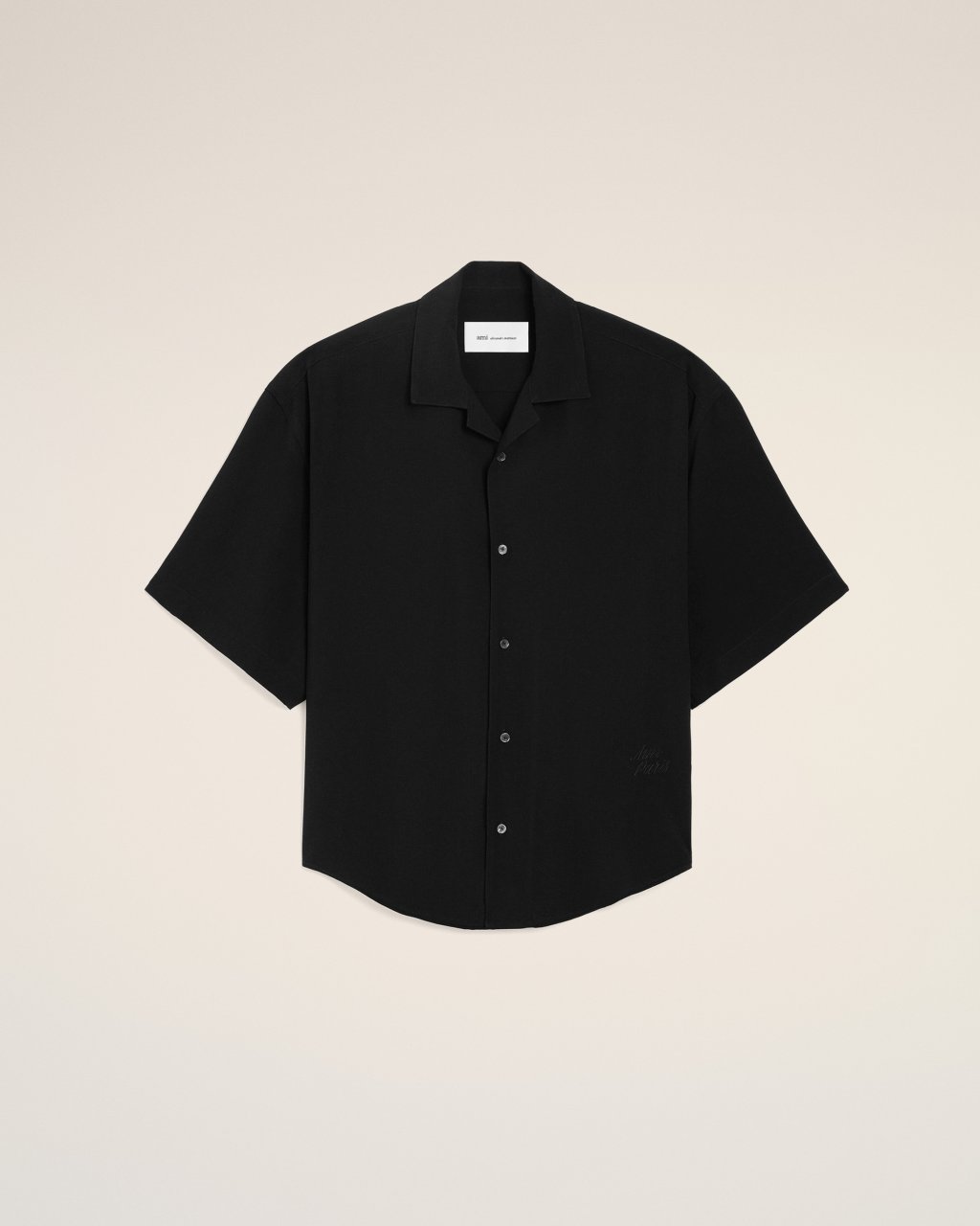 SHORT SLEEVE BOXY SHIRT WITH CAMP COLLAR AND EMBROIDERED AMI PARIS IN BLACK