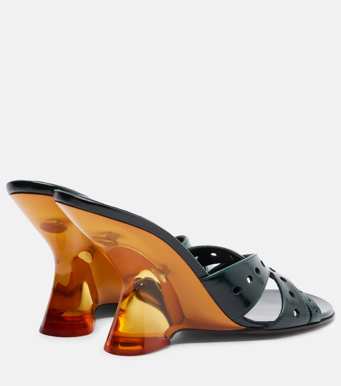 OPEN-TOE LEATHER MULES IN EMERALD