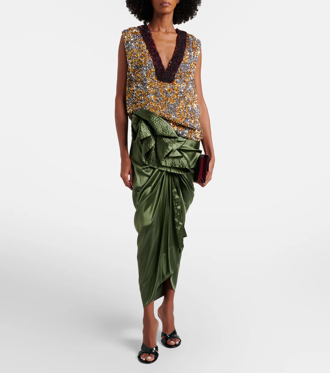 OPEN-TOE LEATHER MULES IN EMERALD