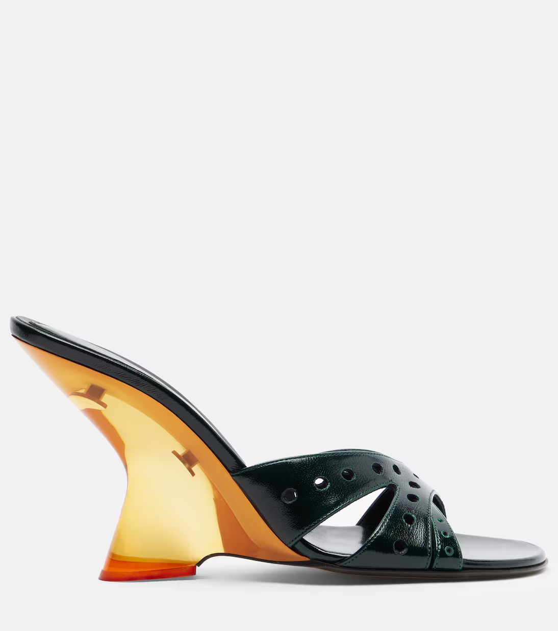 OPEN-TOE LEATHER MULES IN EMERALD