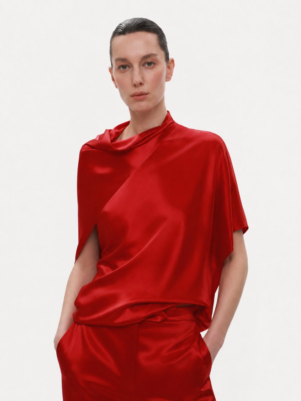 RED LOOSE-FIT VISCOSE BLOUSE