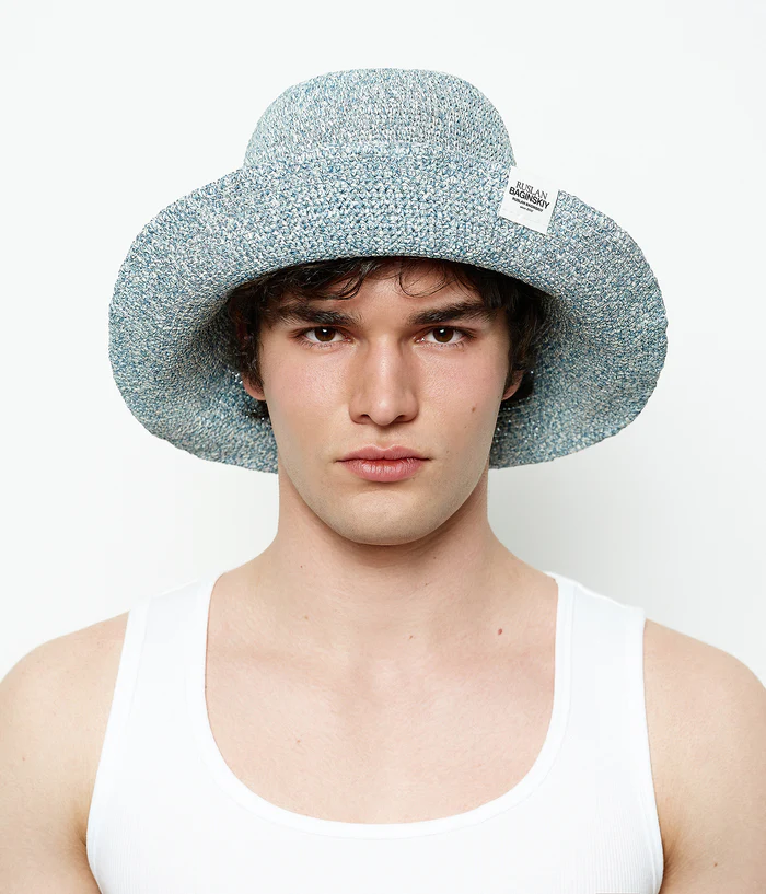 RUSLAN BAGINSKIY LOGO-PATCH FOLDABLE BUCKET HAT IN LIGHT BLUE