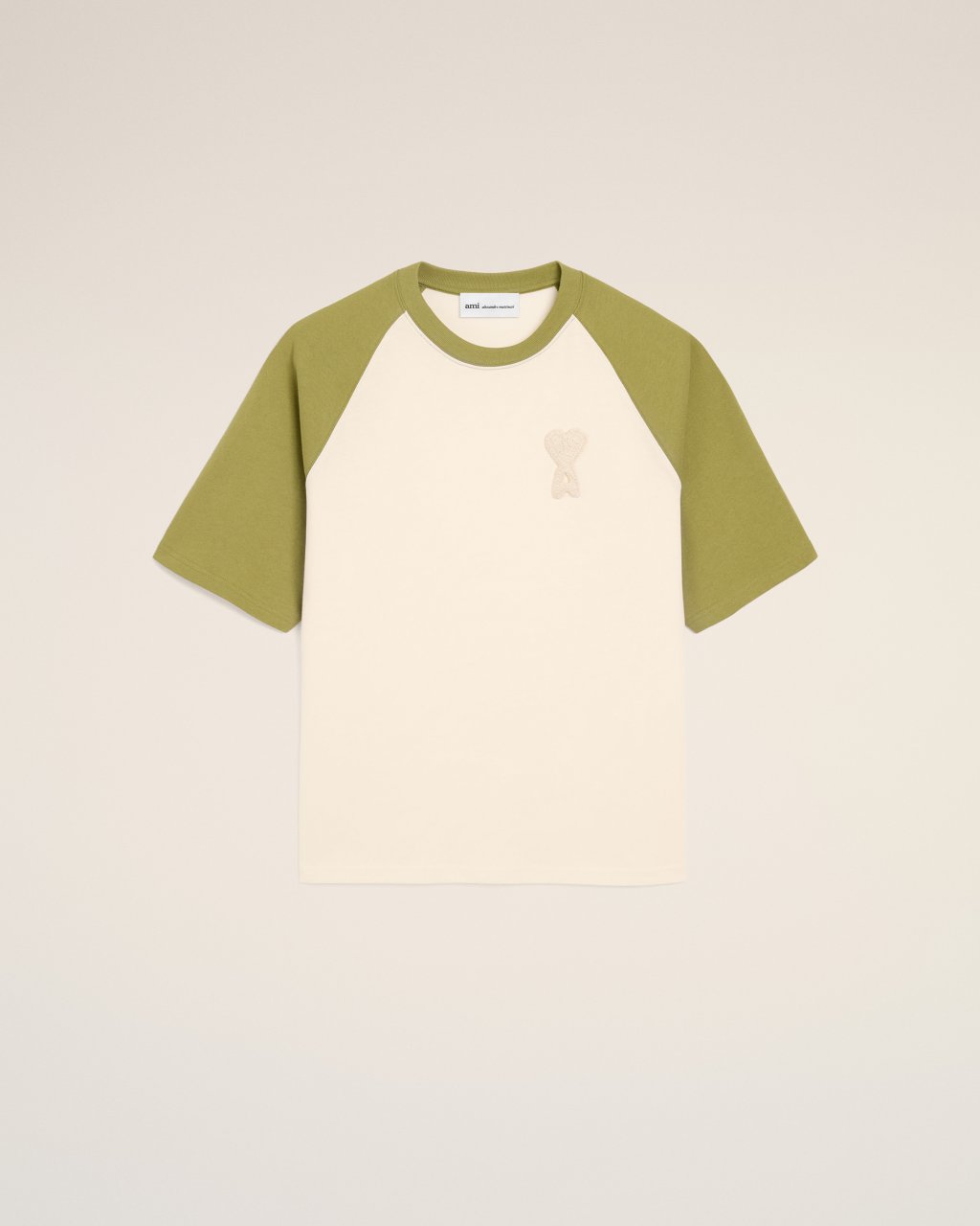 SHORT SLEEVES BOXY FIT TEESHIRT WITH AMI DE COEUR KNITTED PATCH IN BLANC CREME/MATCHA