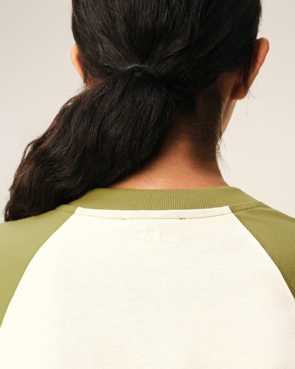 SHORT SLEEVES BOXY FIT TEESHIRT WITH AMI DE COEUR KNITTED PATCH IN BLANC CREME/MATCHA