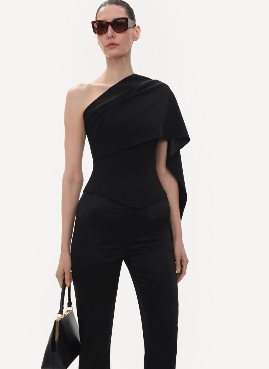 BLACK FITTED WOOL CORSET WITH SILK SCARF