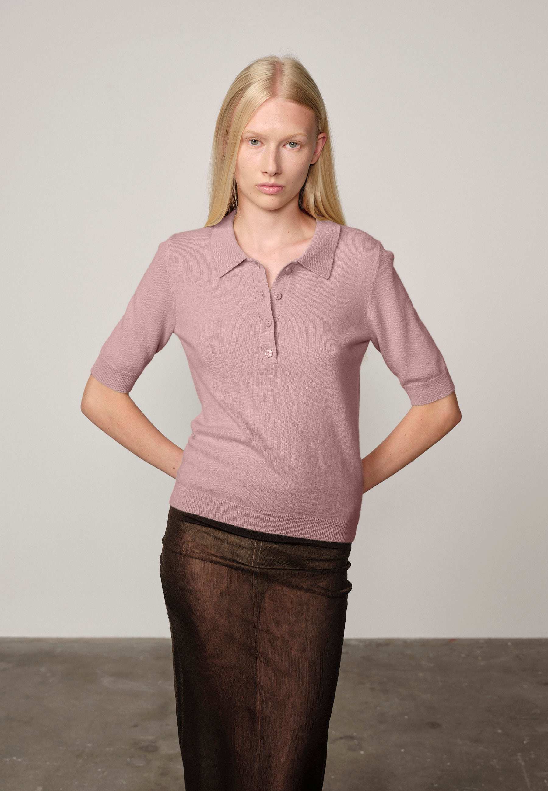 ALBERTO KNIT POLO BLOUSE IN SOFT PINK