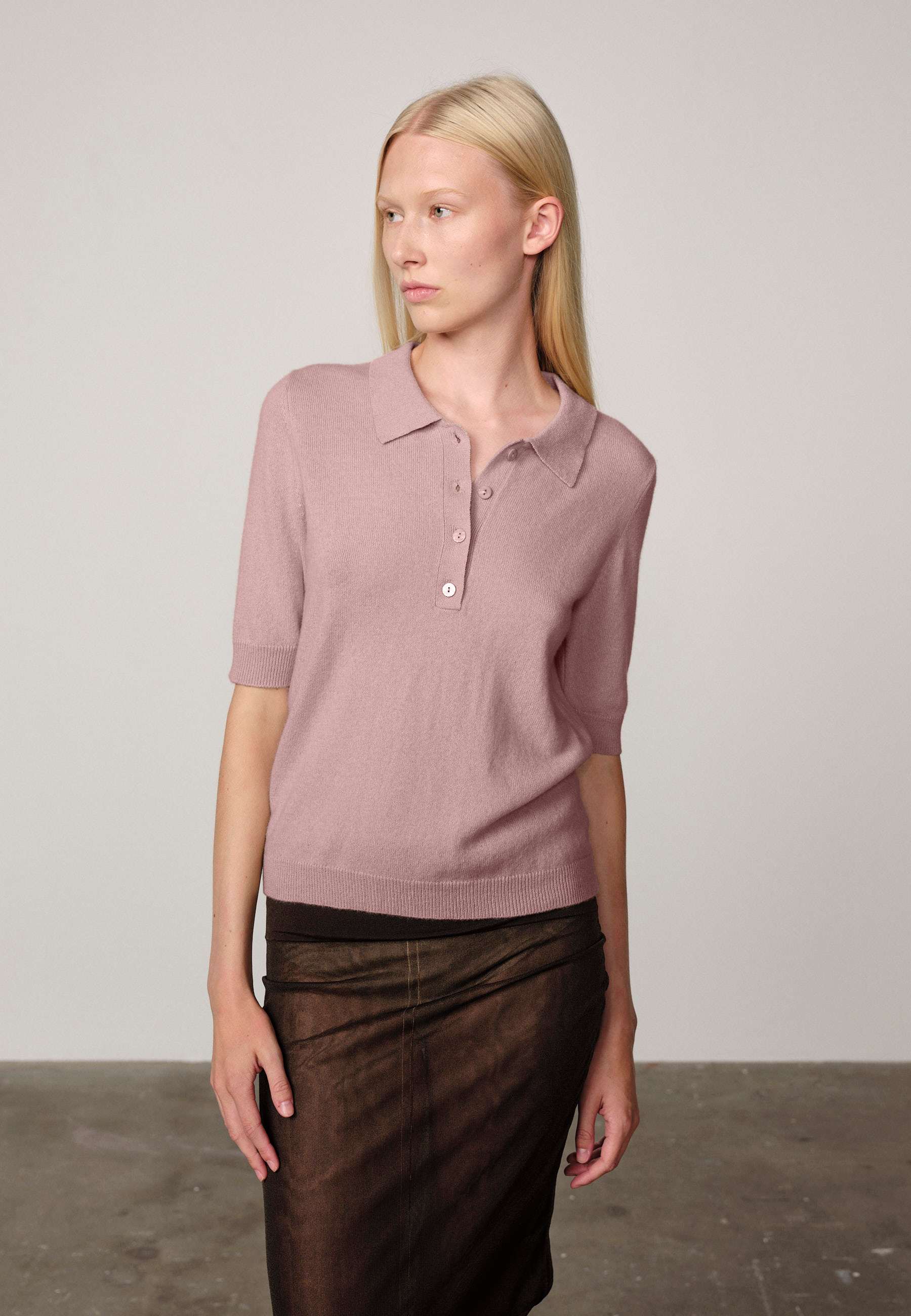 ALBERTO KNIT POLO BLOUSE IN SOFT PINK