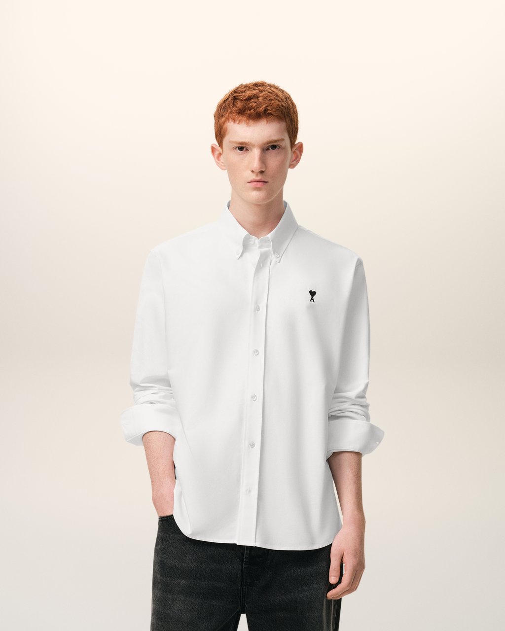 QUOTA -CONTRASTED ADC BUTTON DOWN COLLAR CLASSIC SHIRT IN NATURAL WHITE
