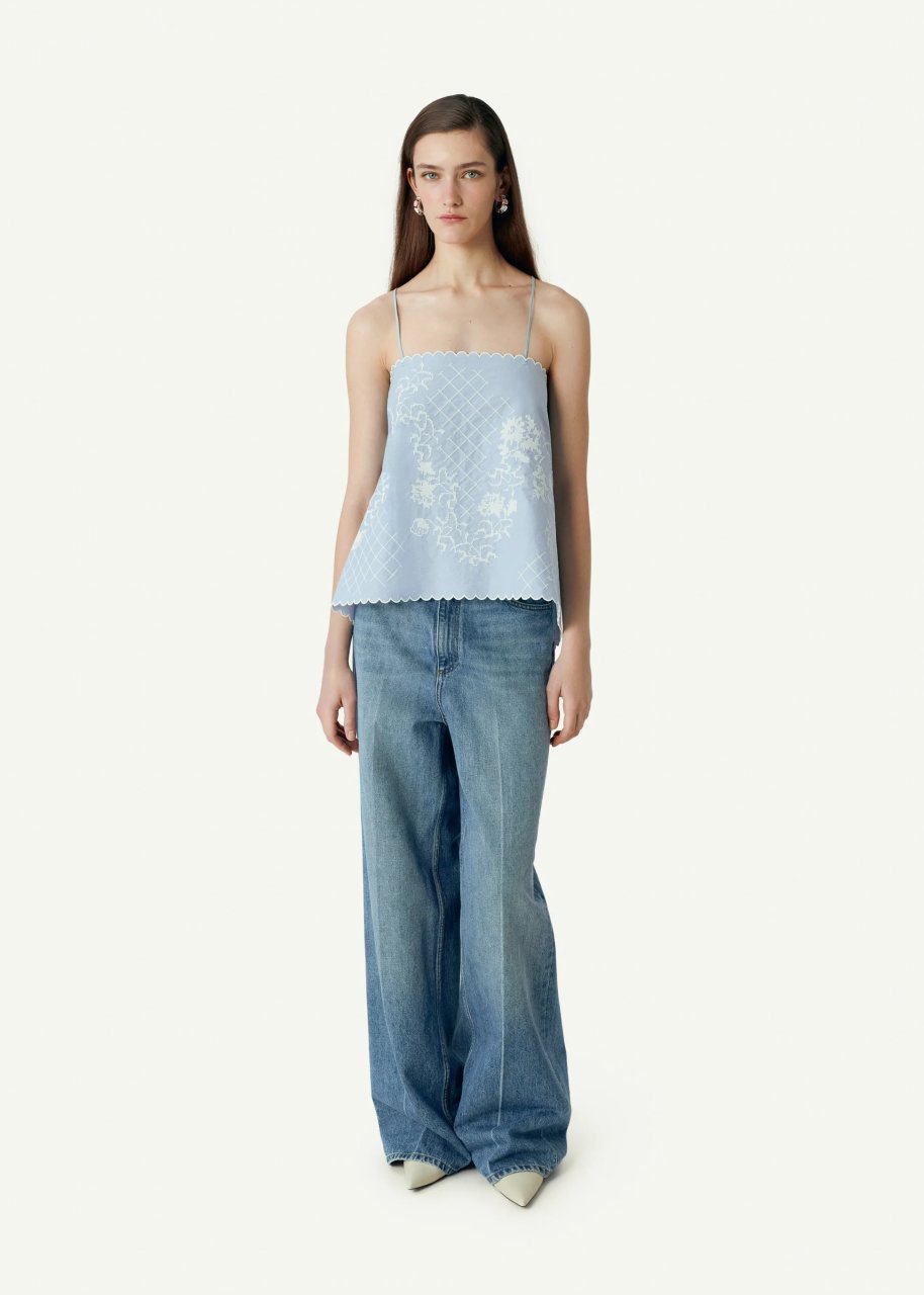 OPEN BACK EMBROIDERED TOP IN BLUE
