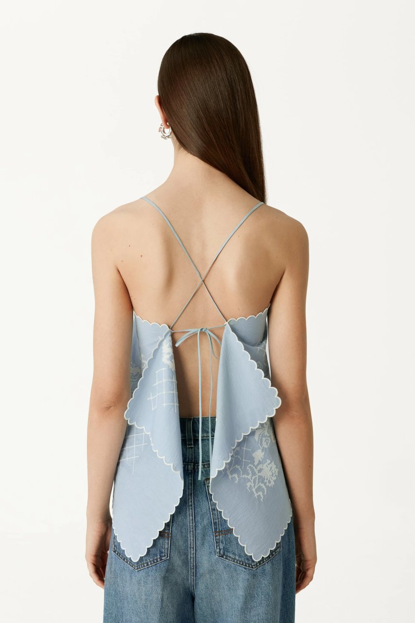 OPEN BACK EMBROIDERED TOP IN BLUE