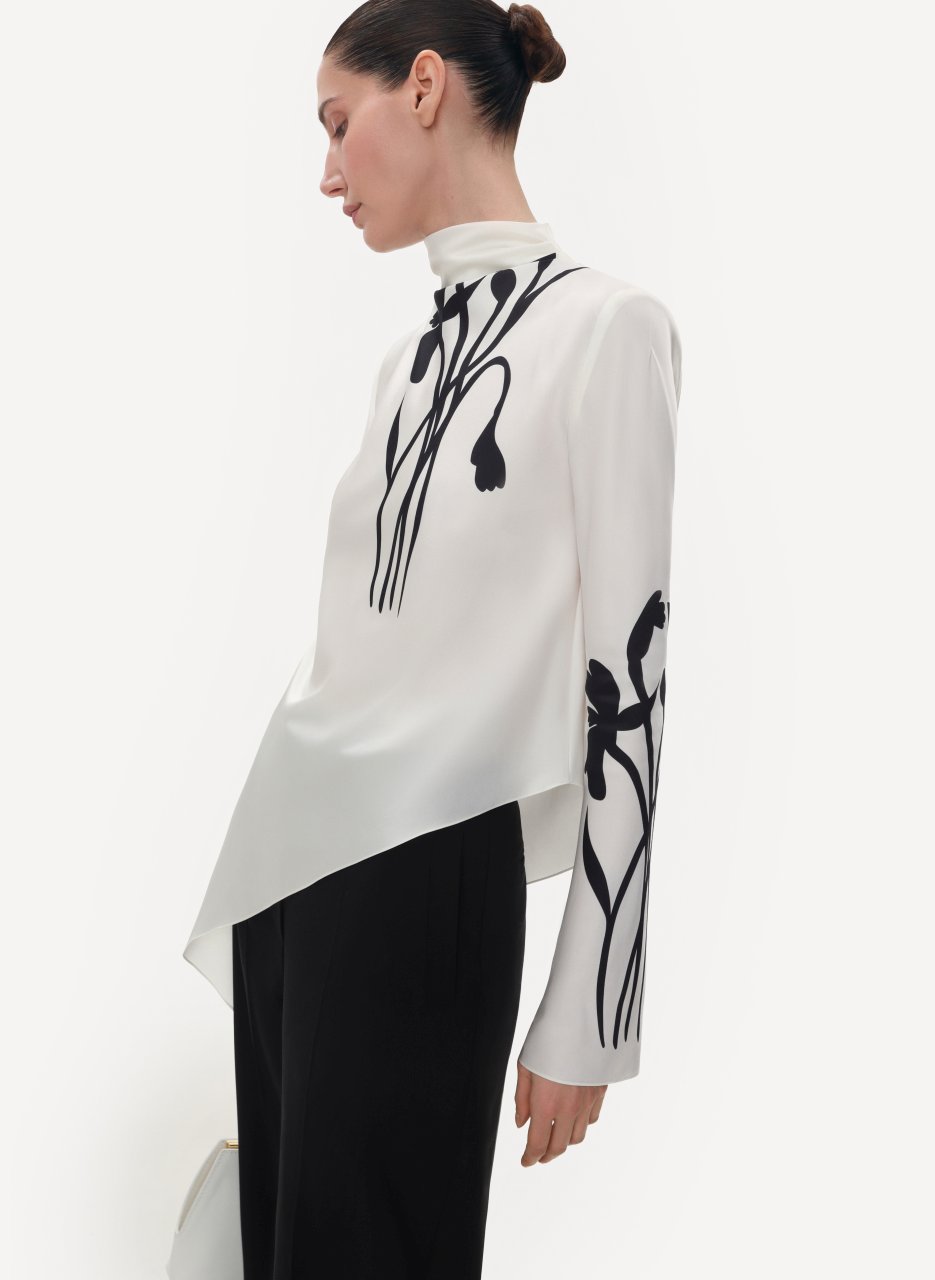 IVORY SILK BLOUSE WITH FLORAL PRINT 