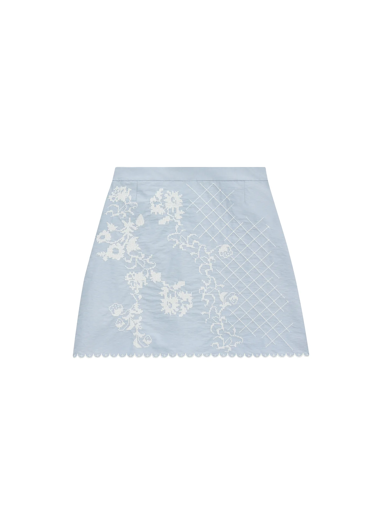 MINI SKIRT WITH TYN EMBROIDERY IN BLUE