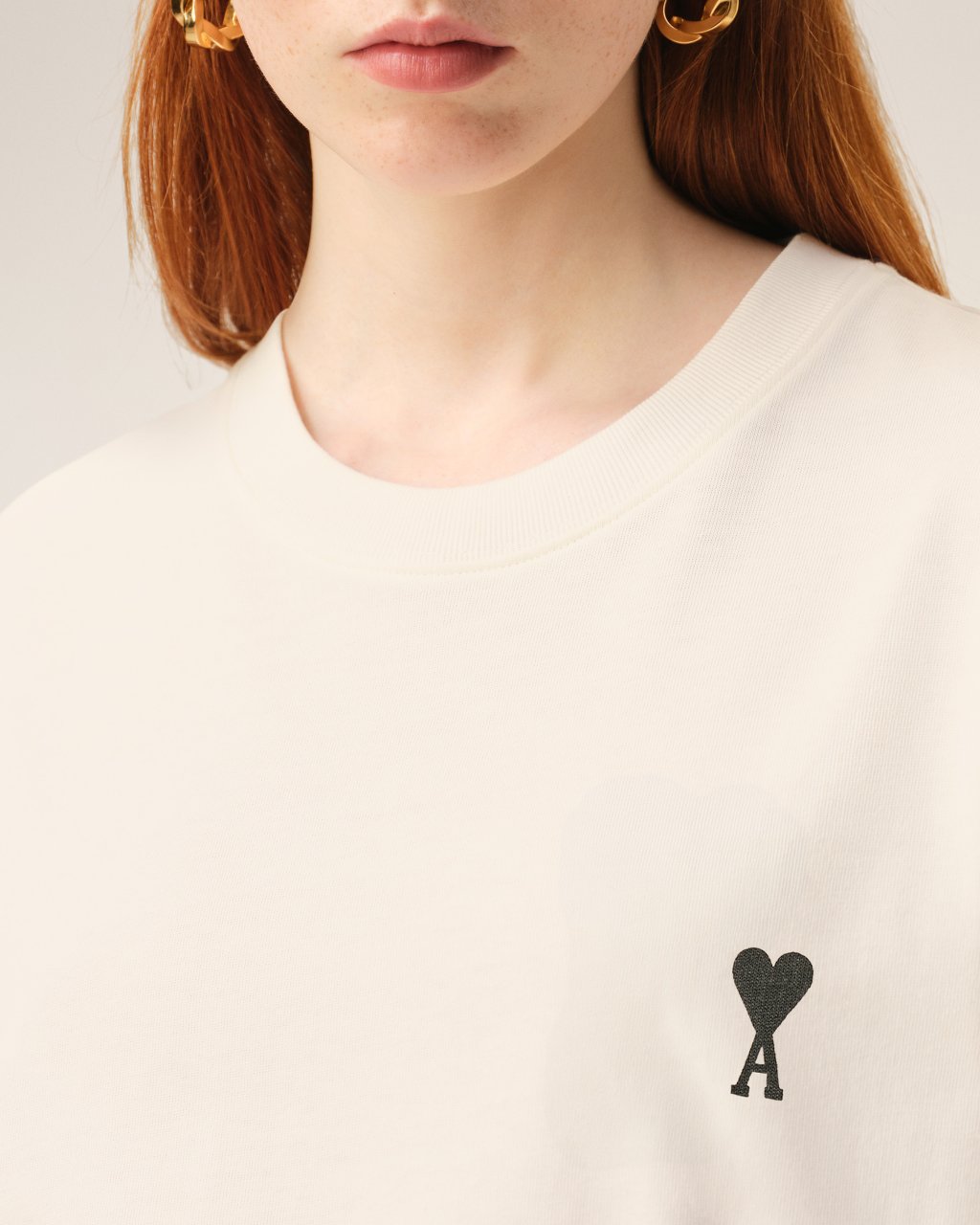 BOXY FIT SHORT SLEEVES ADC TEESHIRT WITH SIGNATURE PRINT AT BACK IN WHITE CREAM