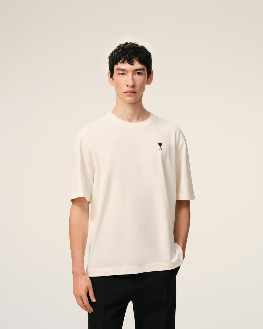 BOXY FIT SHORT SLEEVES ADC TEESHIRT WITH SIGNATURE PRINT AT BACK IN WHITE CREAM