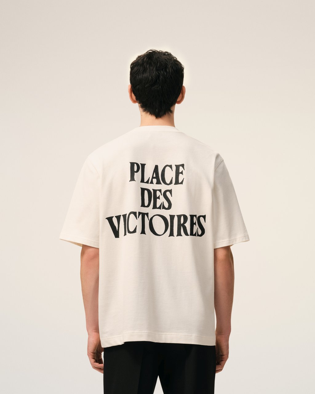 BOXY FIT SHORT SLEEVES ADC TEESHIRT WITH SIGNATURE PRINT AT BACK IN WHITE CREAM