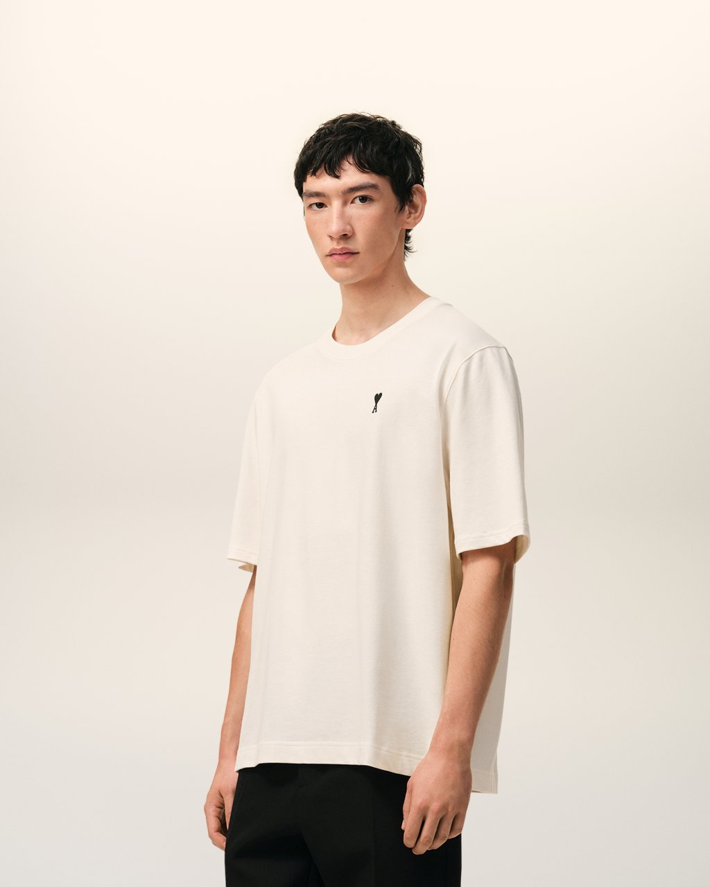 BOXY FIT SHORT SLEEVES ADC TEESHIRT WITH SIGNATURE PRINT AT BACK IN WHITE CREAM