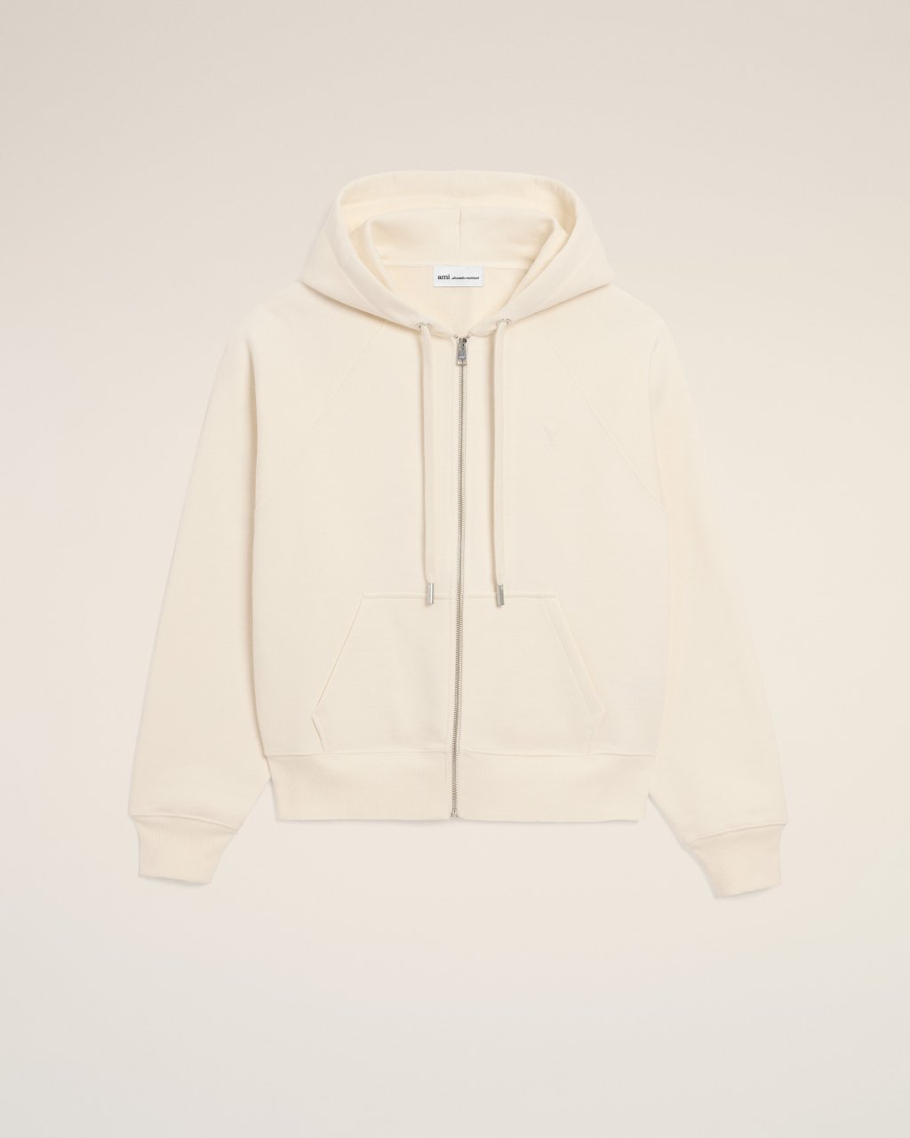QUOTA -SMALL EMBOSSED ADC HOODIE  WITH ZIP IN WHITE CREAM