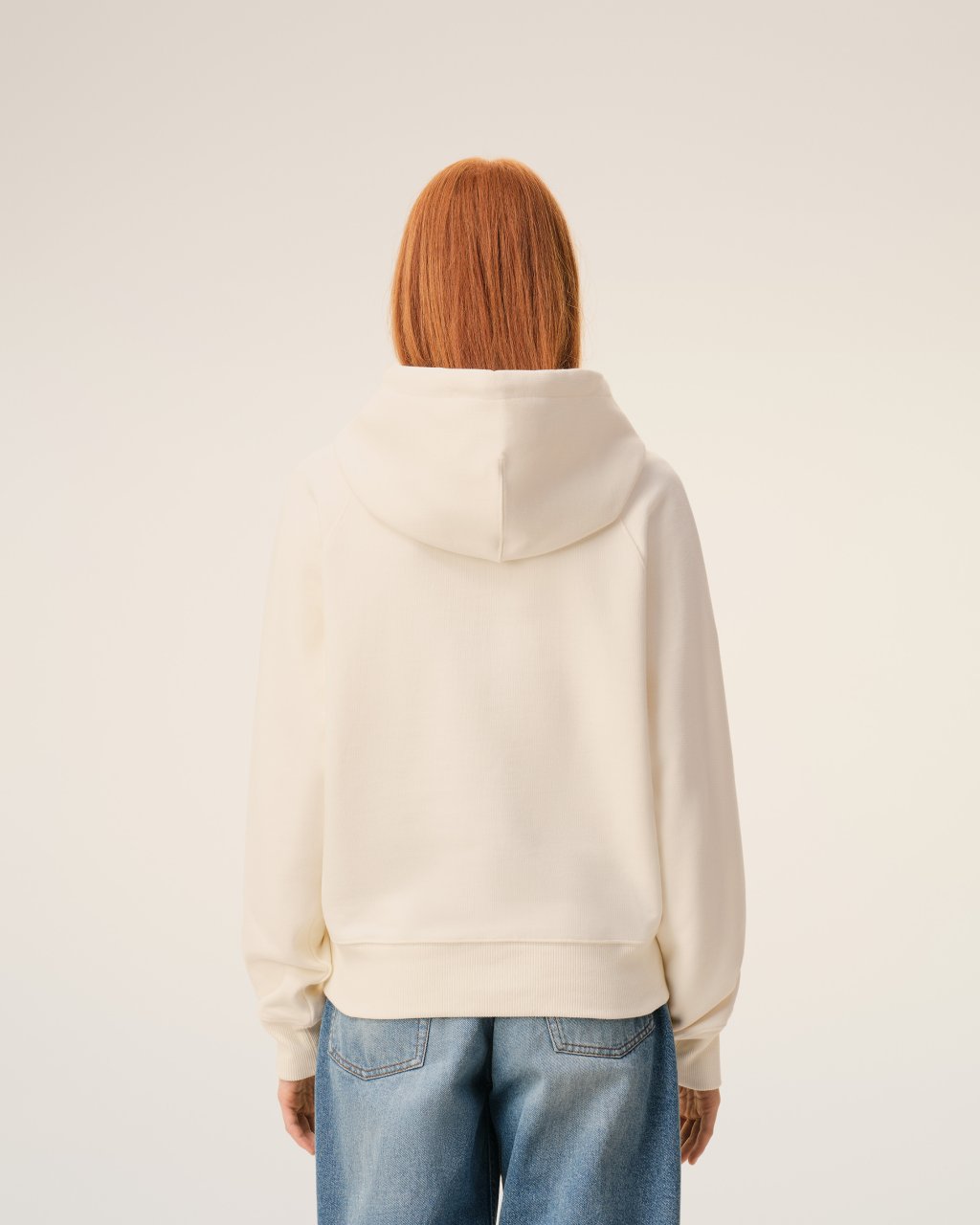 QUOTA -SMALL EMBOSSED ADC HOODIE  WITH ZIP IN WHITE CREAM