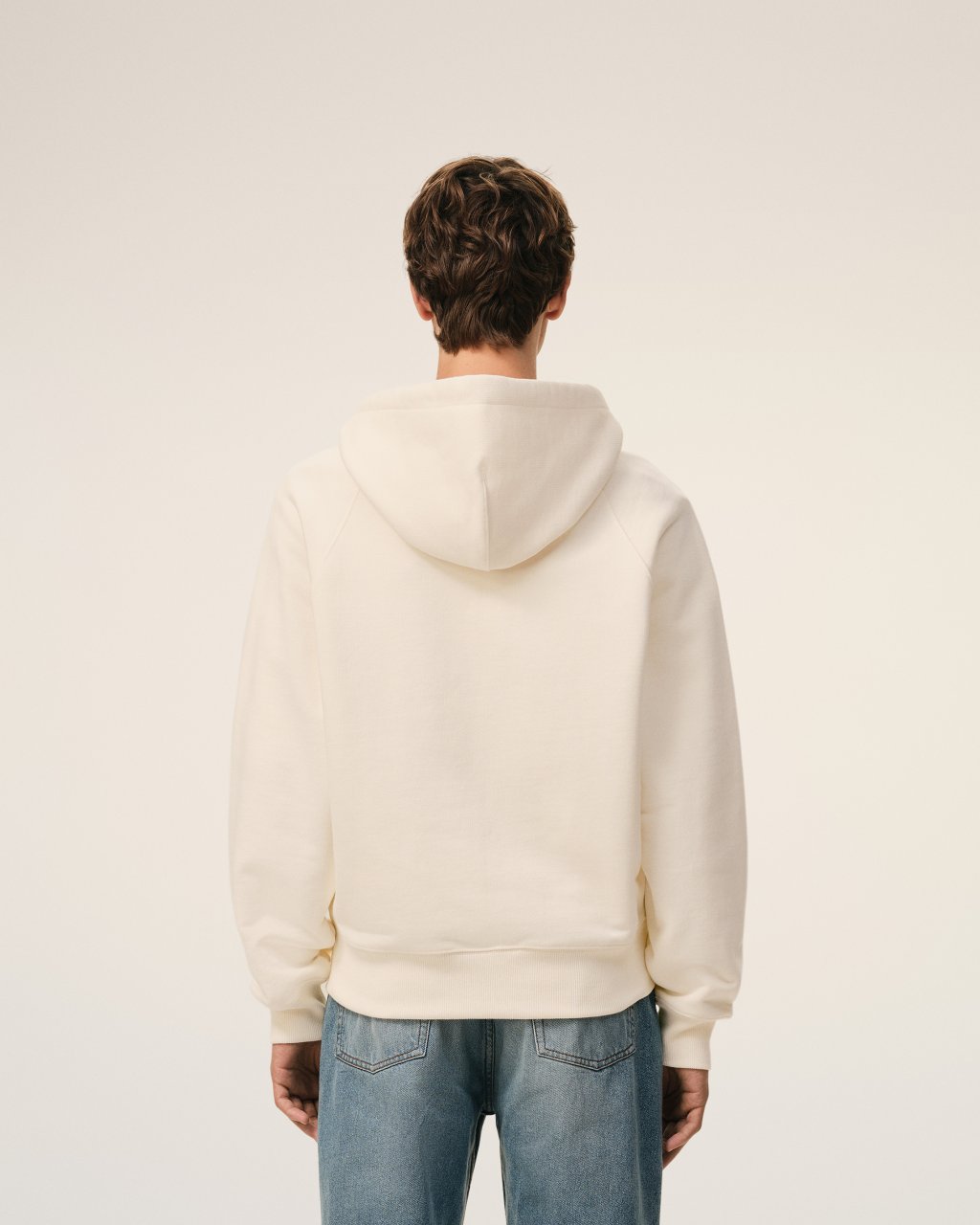QUOTA -SMALL EMBOSSED ADC HOODIE  WITH ZIP IN WHITE CREAM