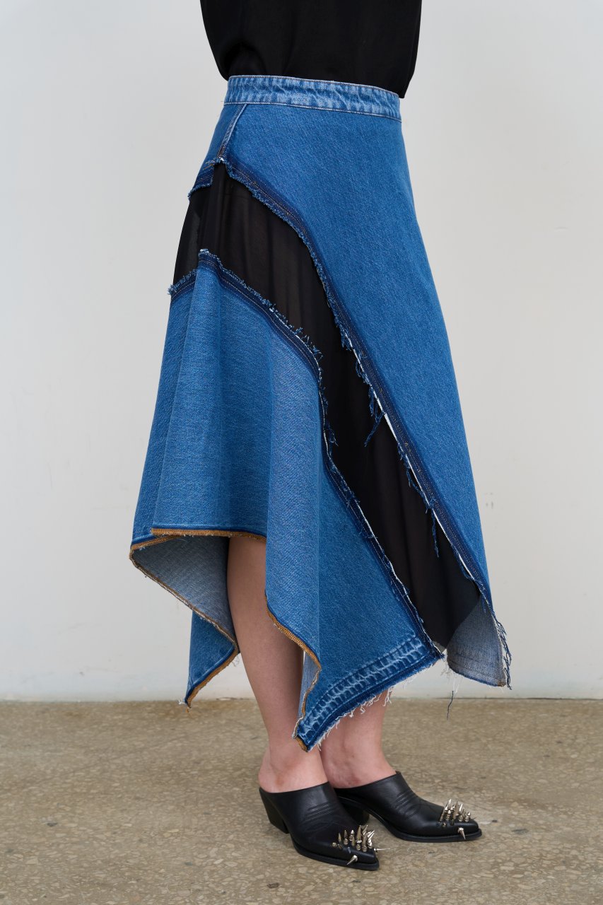 ASYMMETRIC DENIM MAXI SKIRT