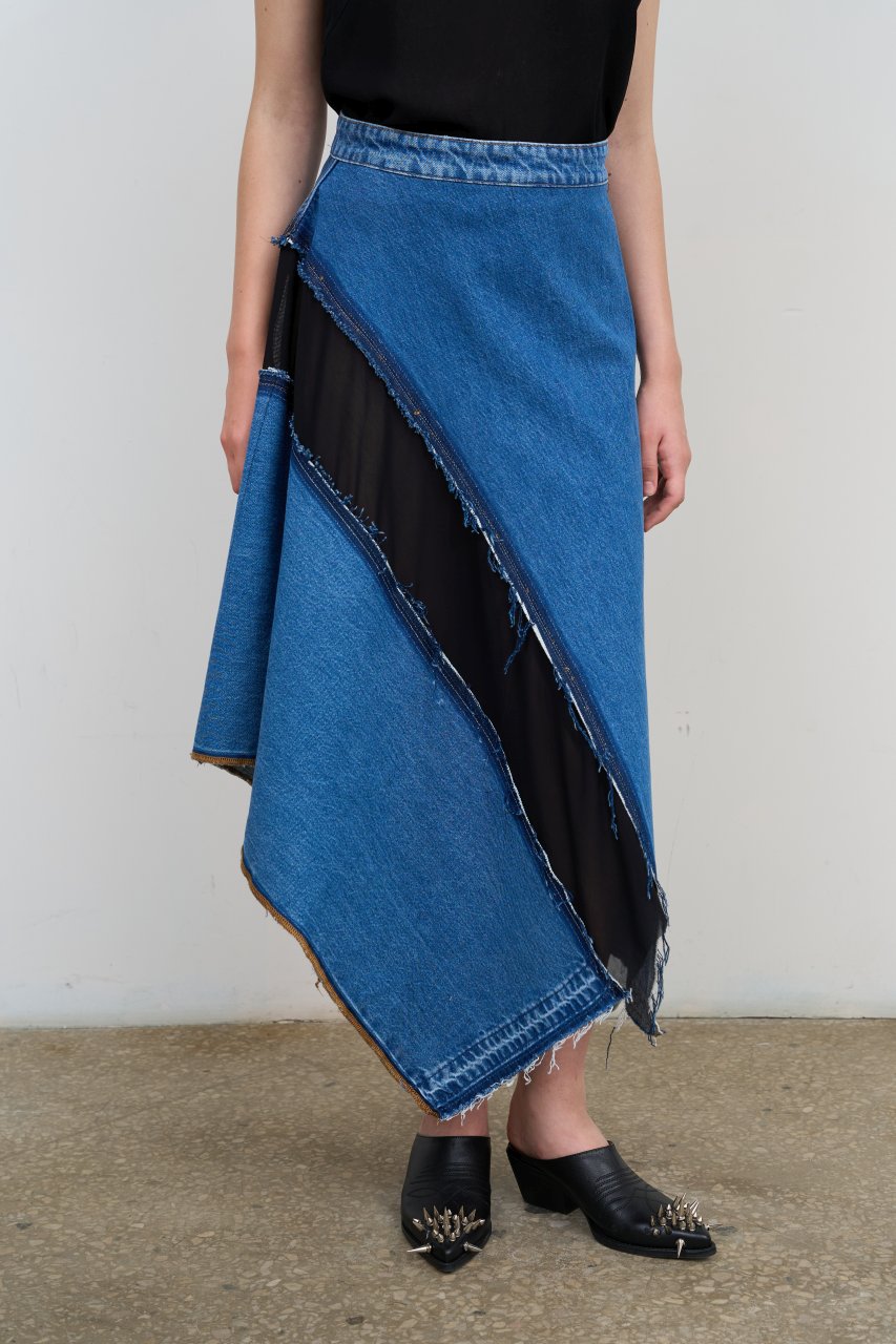 ASYMMETRIC DENIM MAXI SKIRT