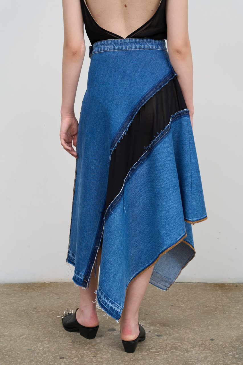 ASYMMETRIC DENIM MAXI SKIRT