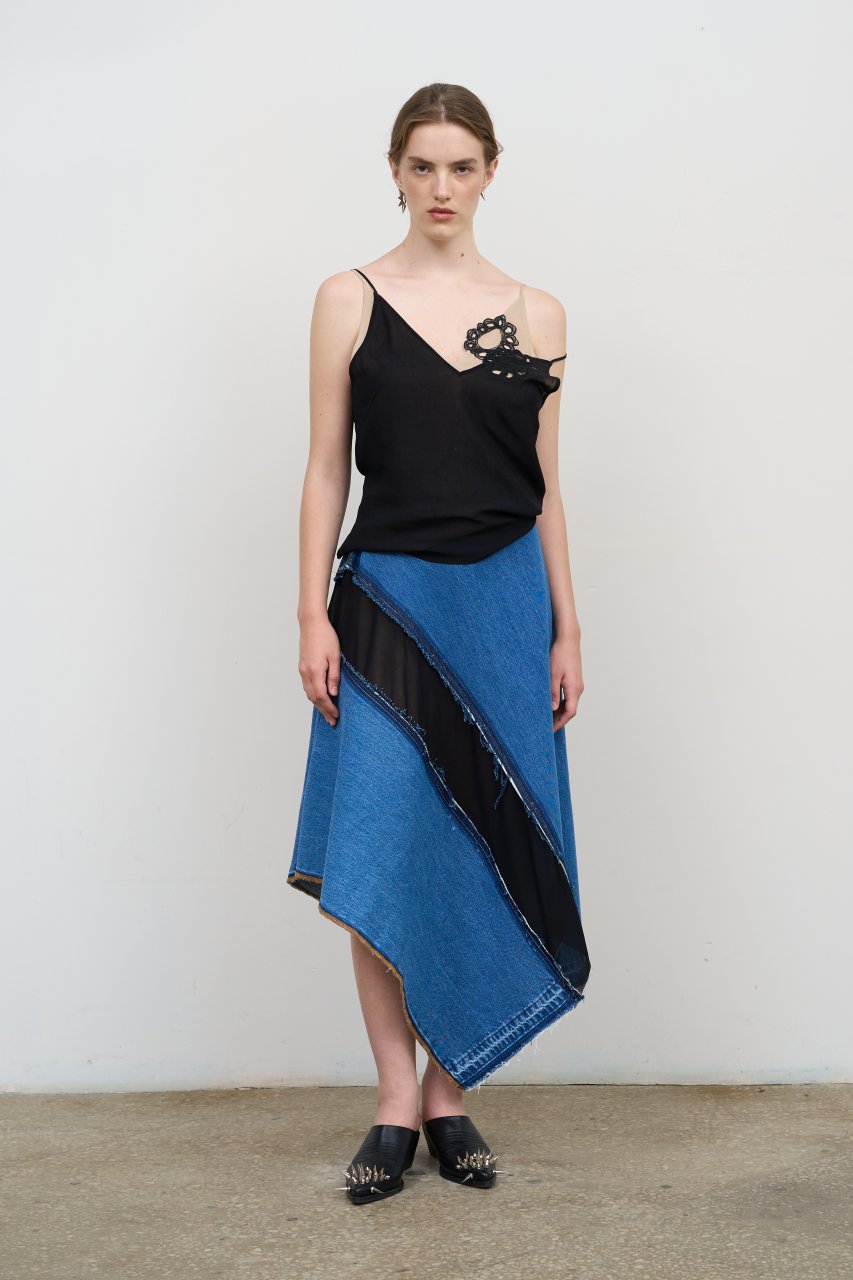 ASYMMETRIC DENIM MAXI SKIRT