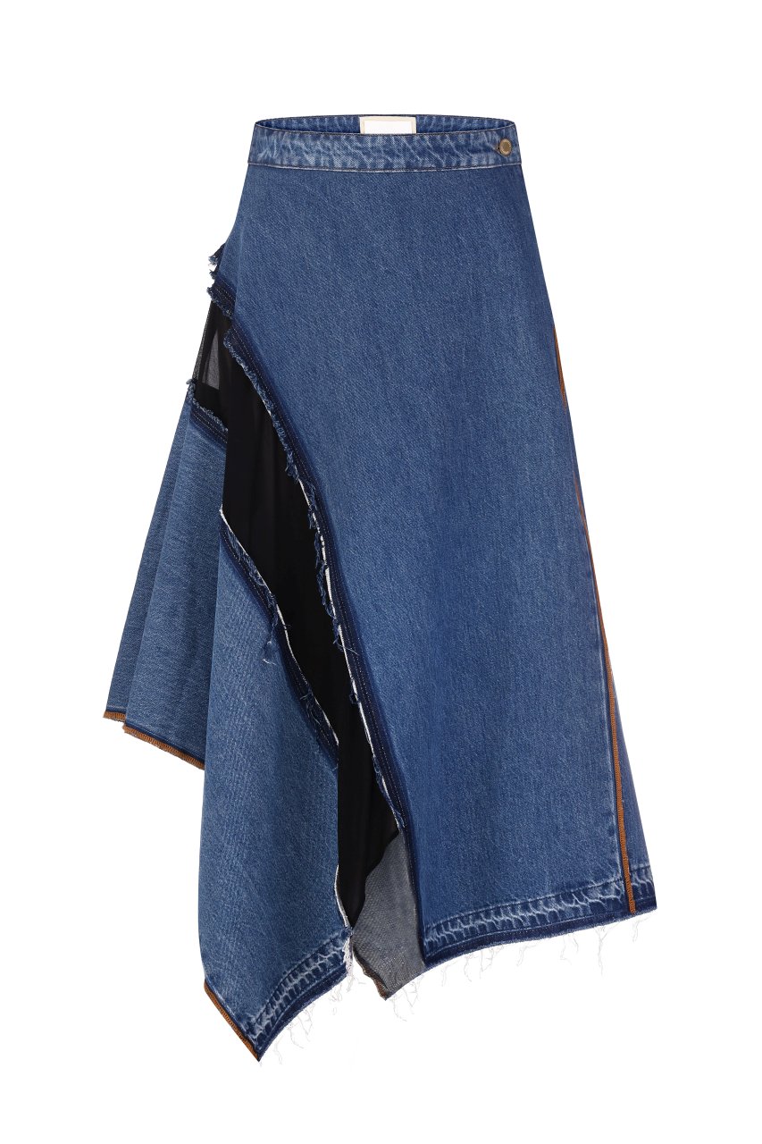 ASYMMETRIC DENIM MAXI SKIRT