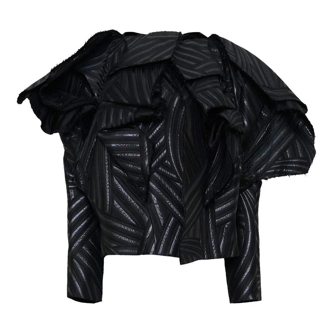 RUFFLED JACKET IN BLACK STRIPES