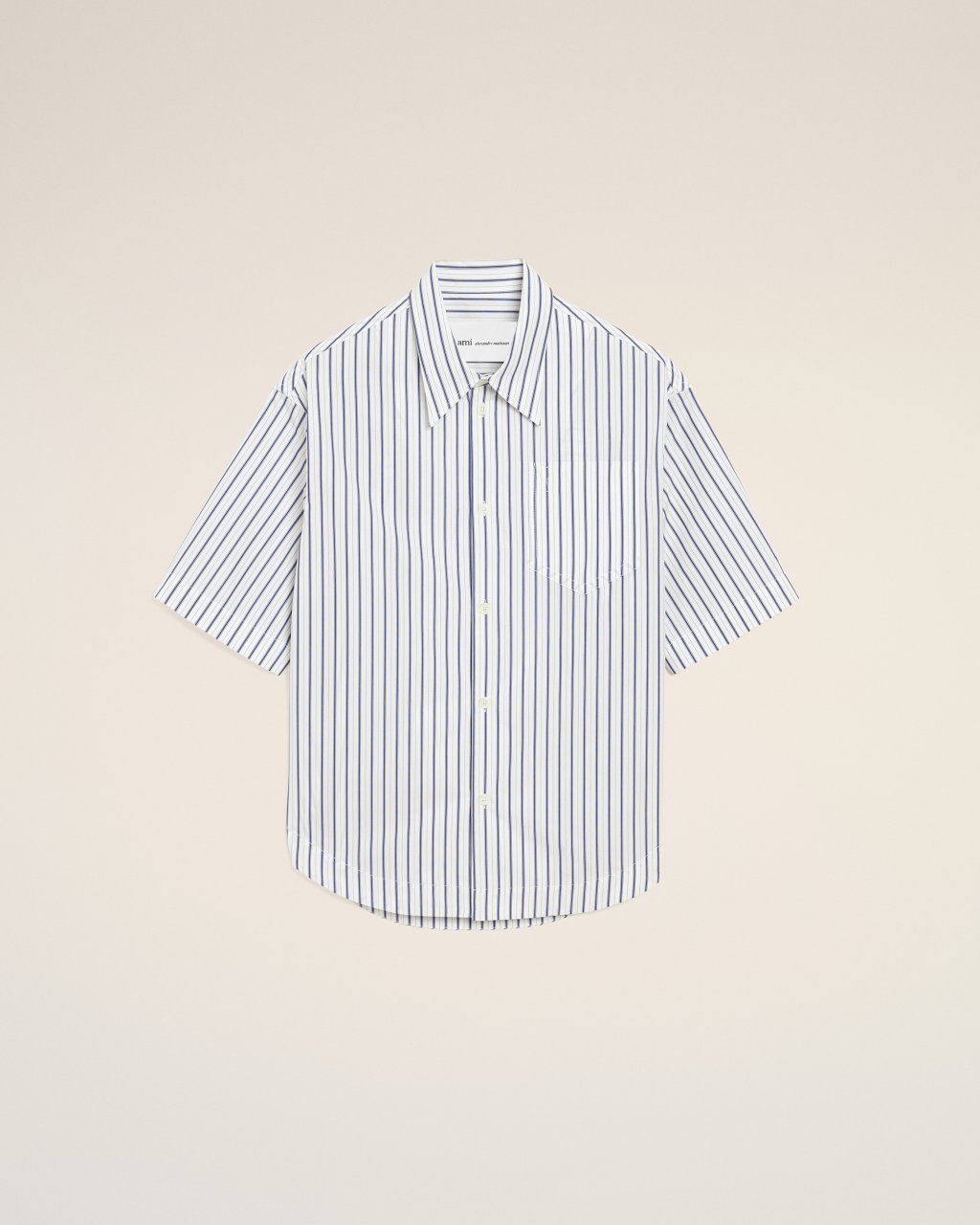 SHORT SLEEVE WIDE SHIRT WITH CAMP COLLAR AND PATCH POCKET IN BLANC/ENCRE