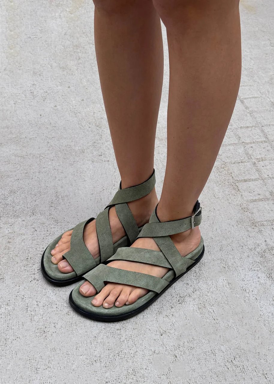 TIDE SUEDE GREEN LEATHER SANDALS