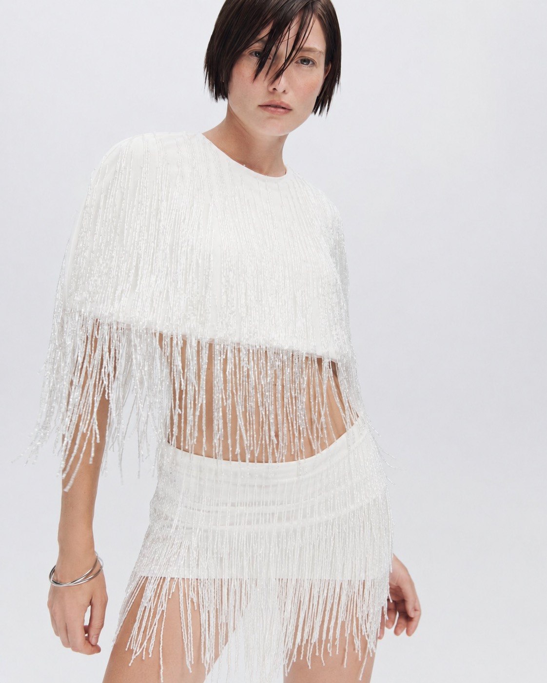 BEADED FRINGE MINI SKIRT