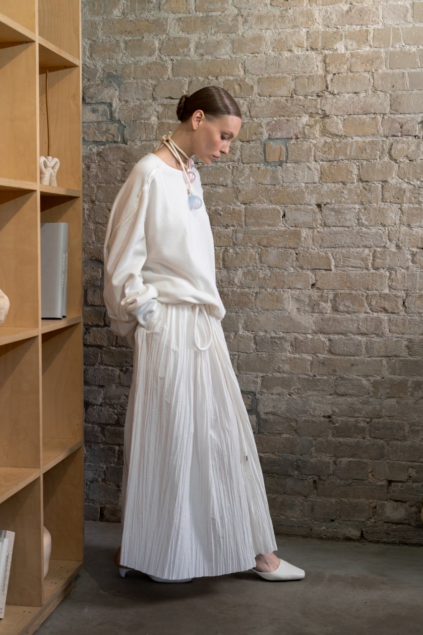 CRUSH COTTON SKIRT WITH BELT